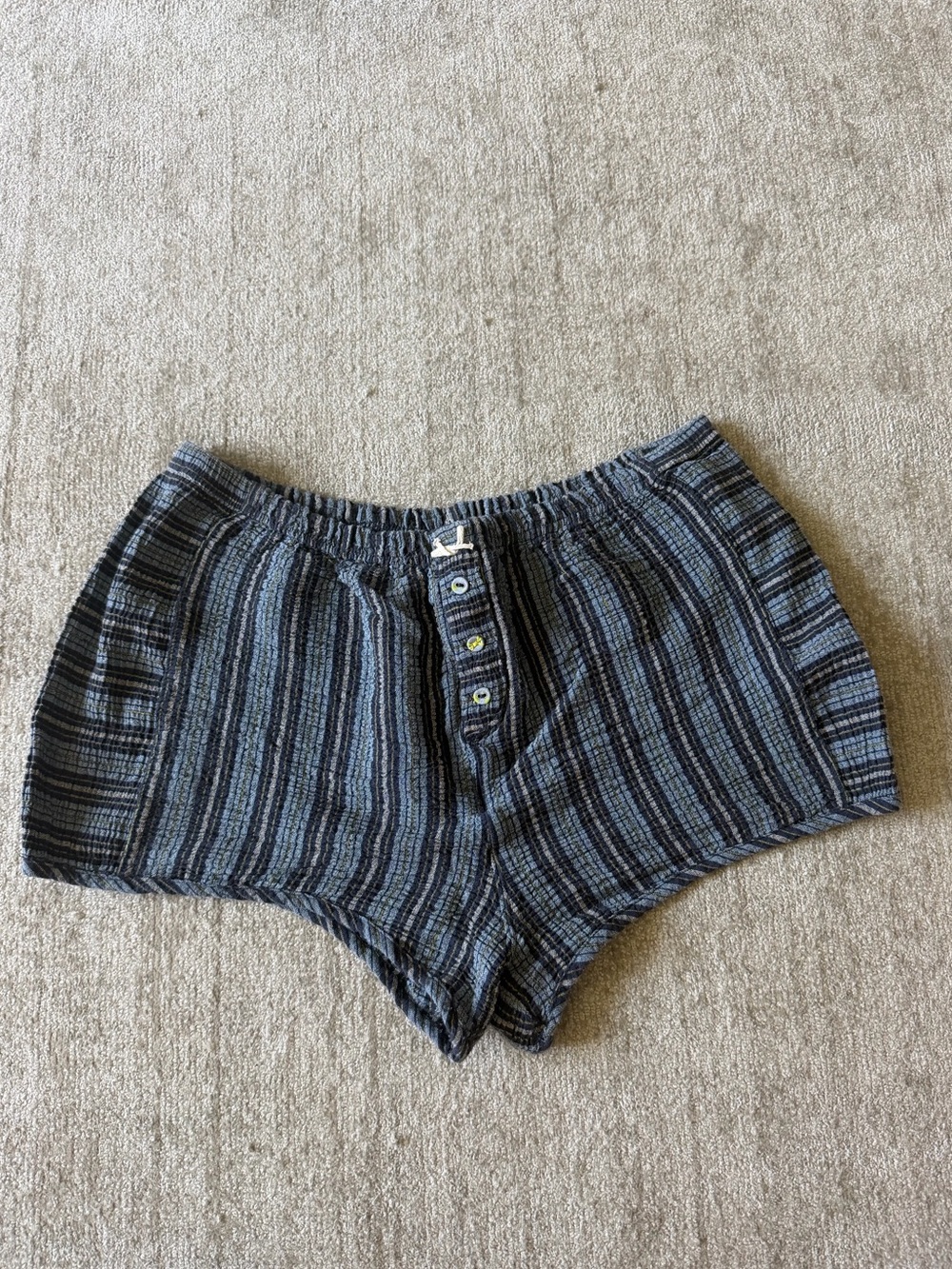 Free People Blue Striped High Waist Lounge Shorts